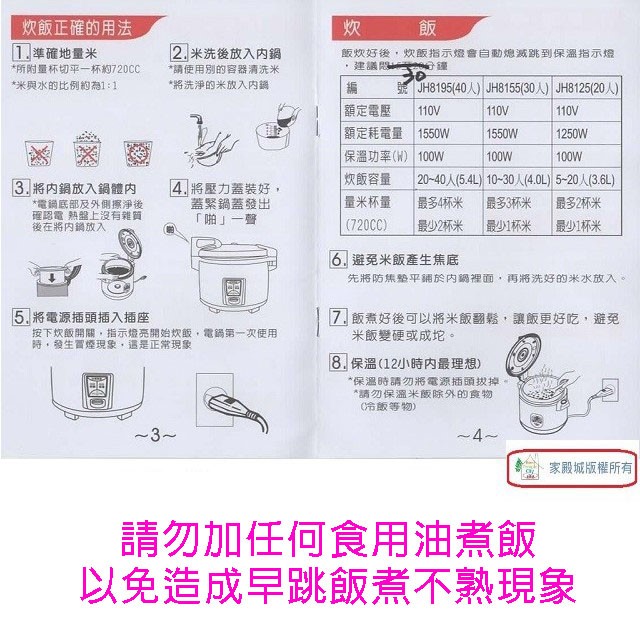 牛88 JH-8125  營業用 3.6L 電子鍋