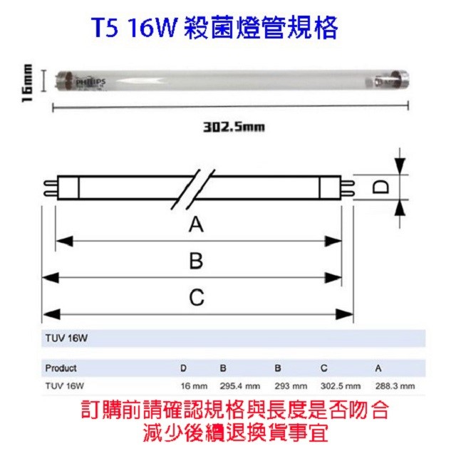 Philips飛利浦TUV紫外線16W殺菌燈管