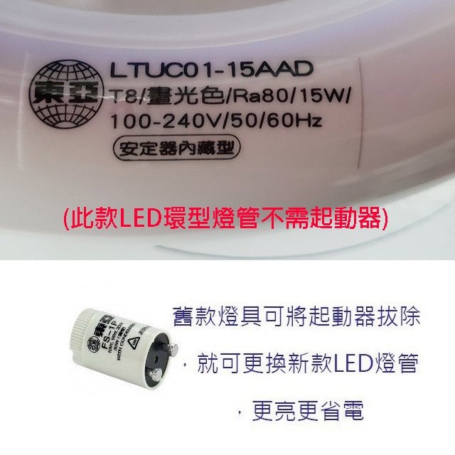 東亞 15W  LED高效率環型燈管(畫光色-白光)
