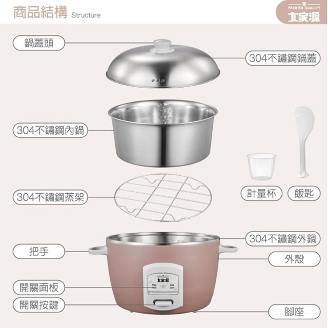 大家源TCY-321061 不鏽鋼10人份電鍋