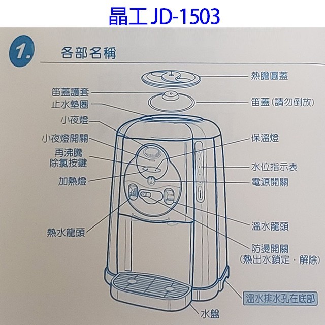 晶工 JD-1503 全開水 7.8L 溫熱開飲機