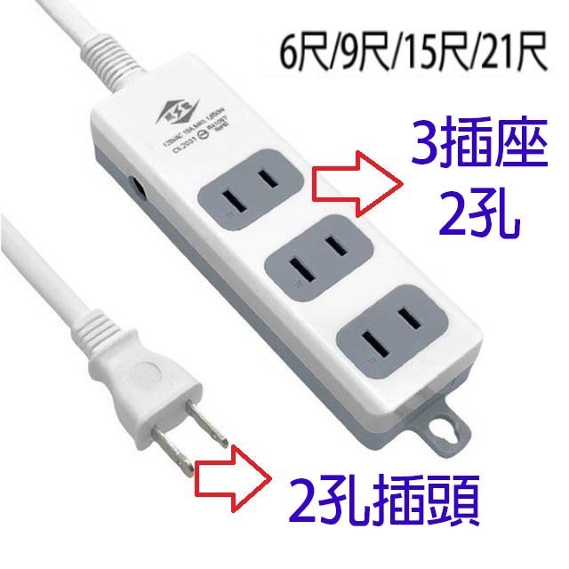 威電 CK2031 過載斷電3插座延長線