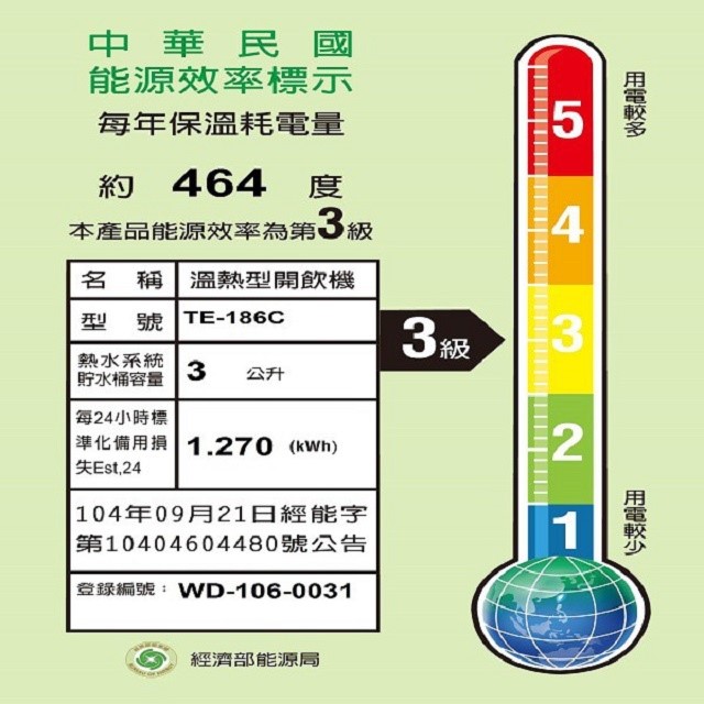 東龍 TE-186C 溫熱 8.7L 開飲機