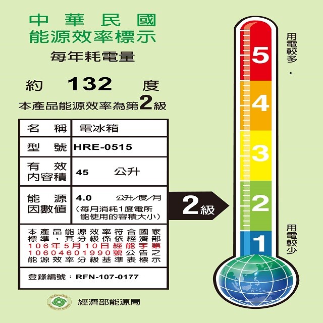HERAN 禾聯 HRE-0515(S)單門小冰箱45L (含基本安裝)