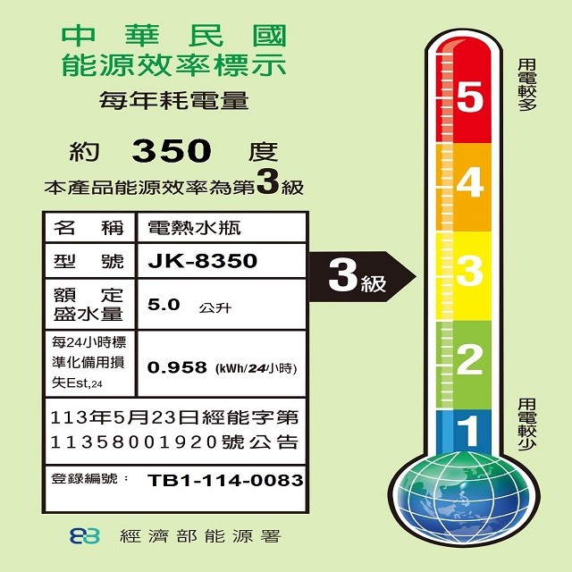 晶工 JK-8350 電動給水 5L 熱水瓶