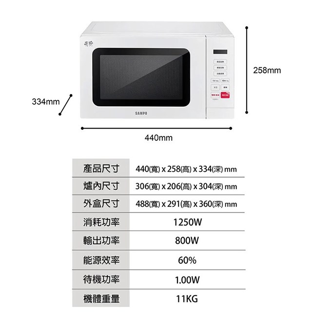 SAMPO聲寶 RE-J204TM 微電腦20L微波爐(有轉盤)